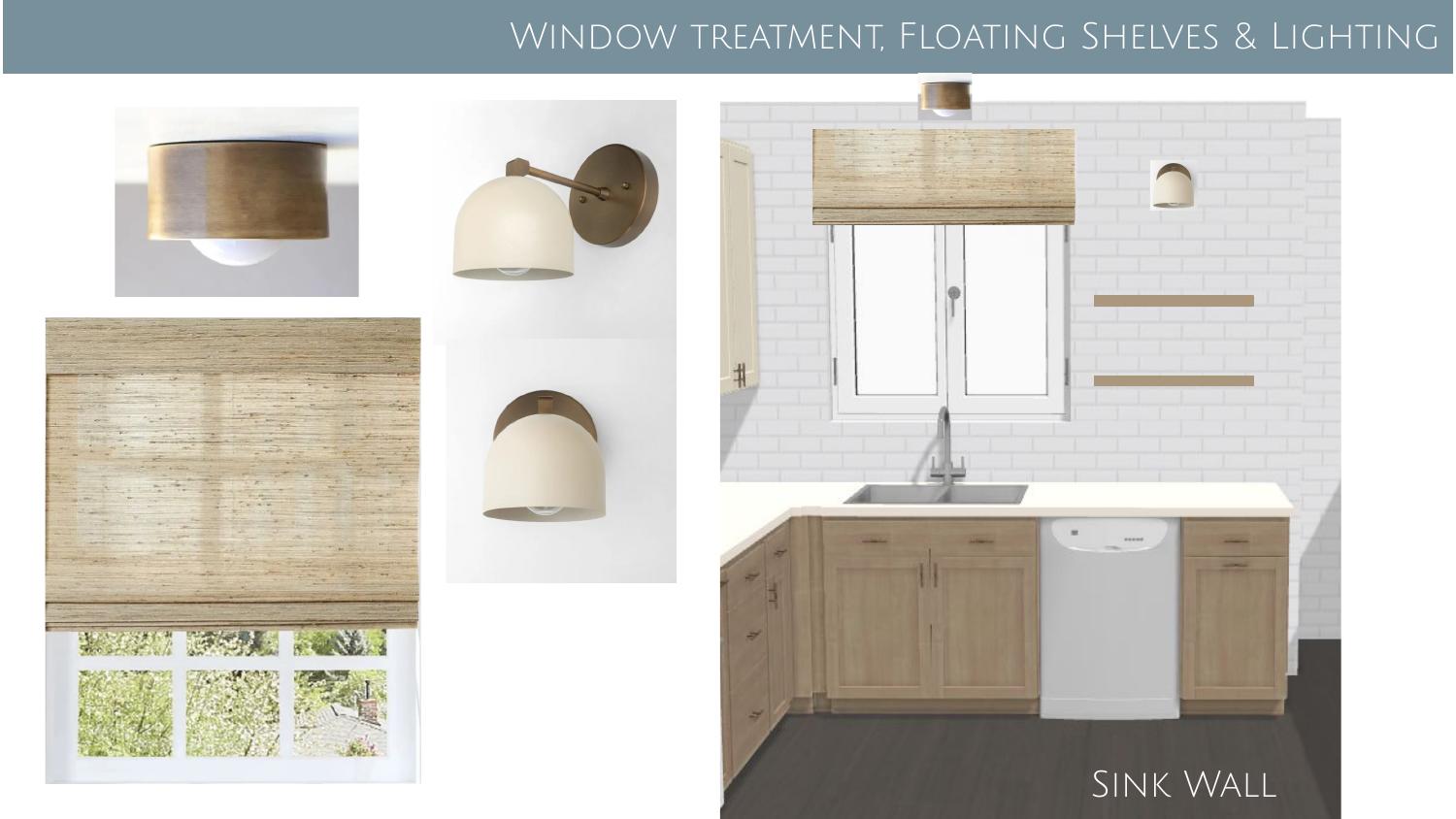 Kitchen — shelves, lighting and window wall