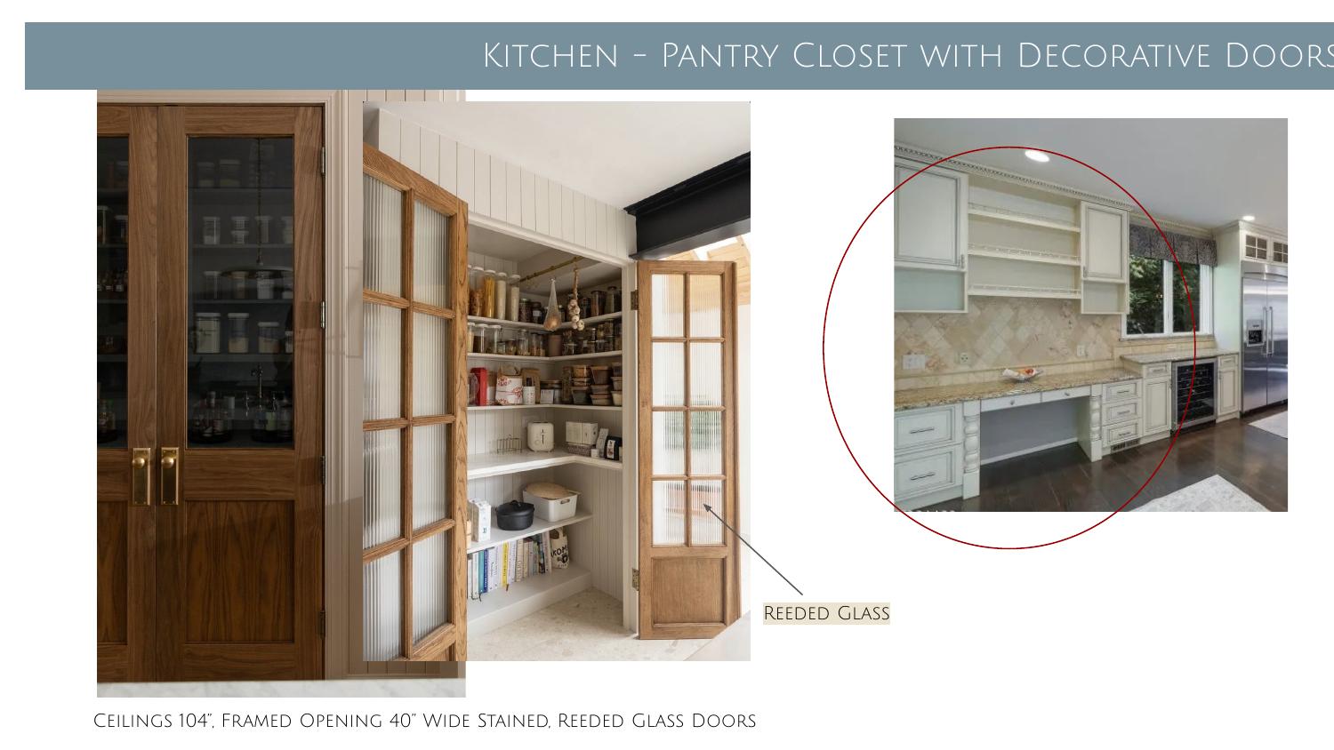 Kitchen — pantry with reeded-glass doors