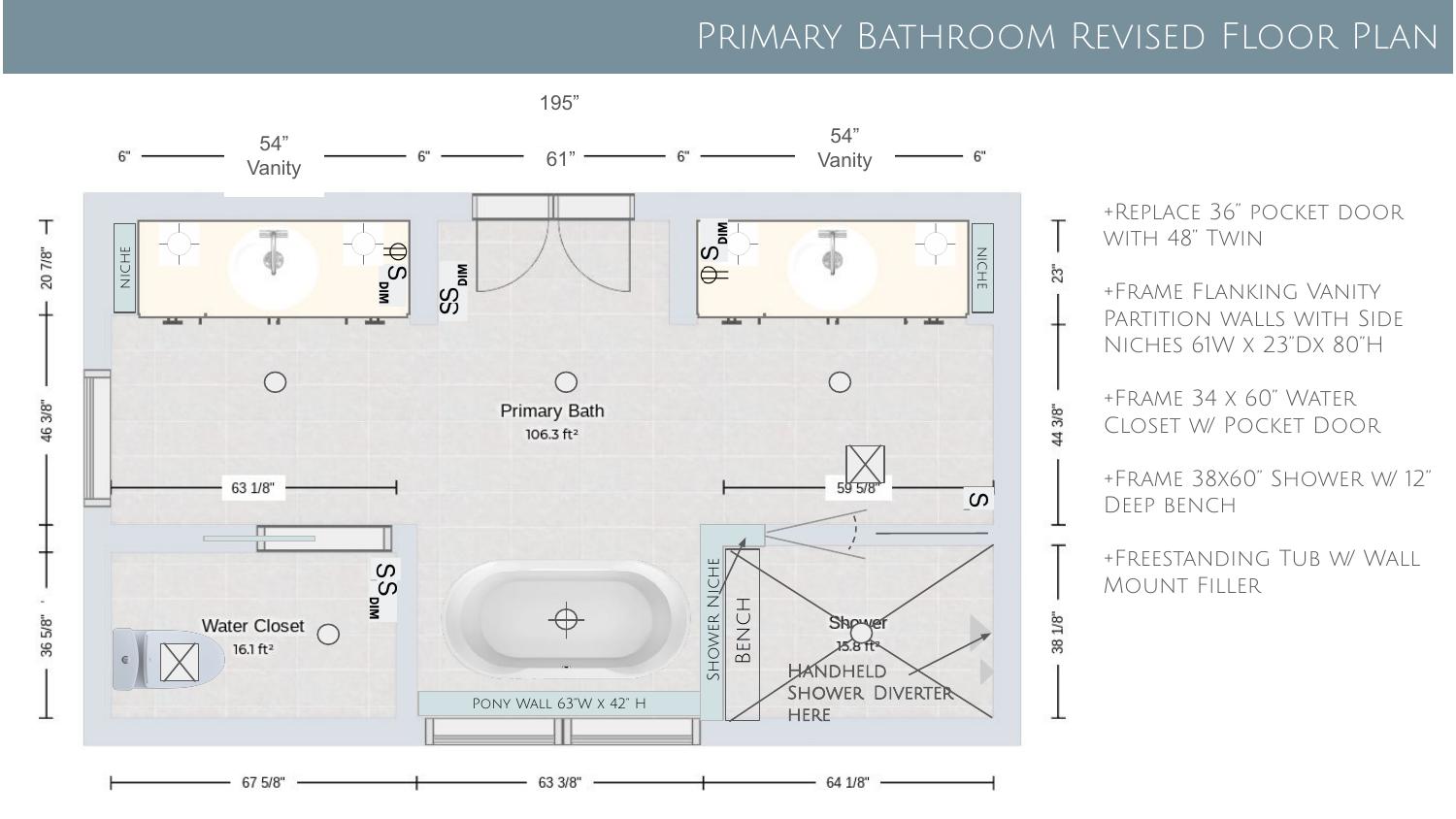 Primary bath — revised floor plan